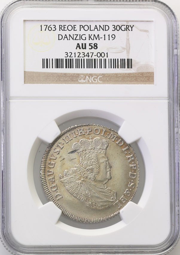 August III Sas. Złotówka 1763, Gdańsk NGC AU58